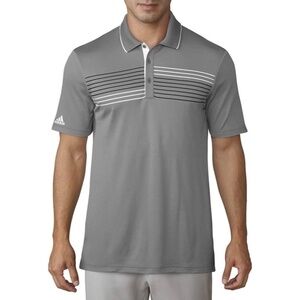 Adidas XL Golf Gray Chest‎ Print Polo Shirt Stretch Stripe Relaxed Fit
